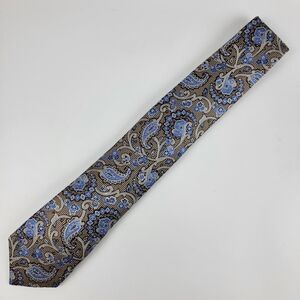 Joseph Abboud Silk Tie Blue Brown Silver Paisley Men Necktie Skinny 59 x 3